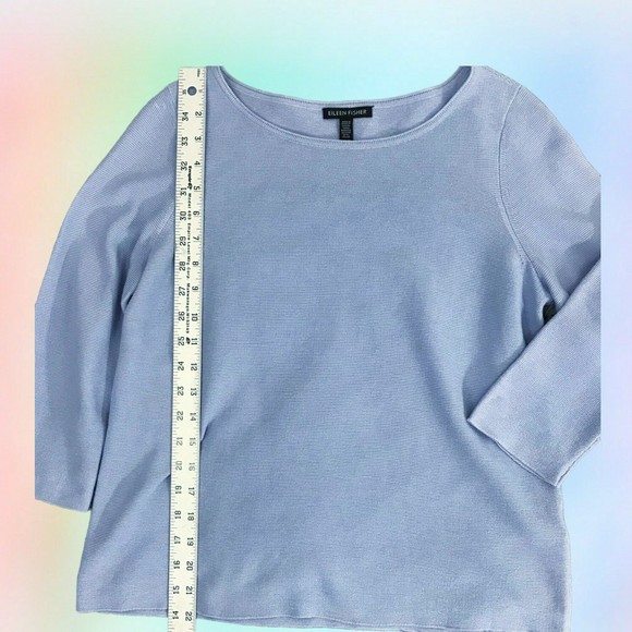 Eileen Fisher Sweater XS Organic Cotton Knit Pullover 3/4 Sleeve Periwinkle - Picture 6 of 8